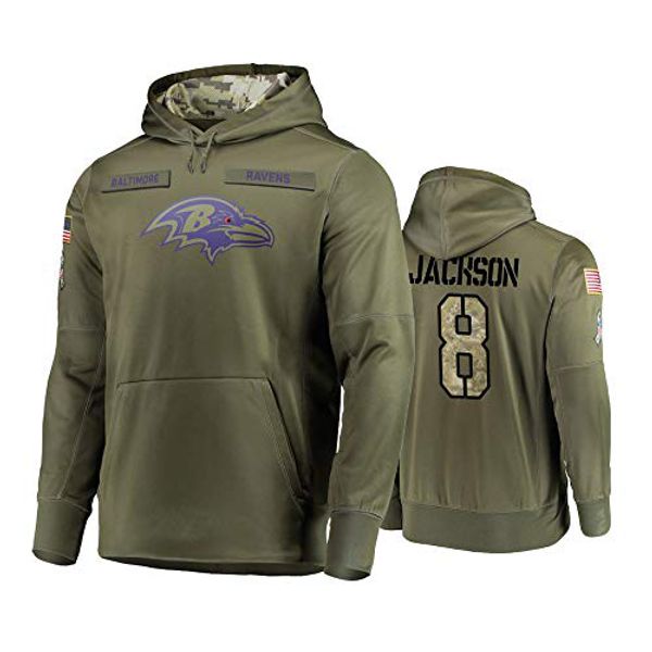 

men women youth baltimore ravens #8 sweatshirt salute to service sideline custom any name & number hoodie olive, Blue;black