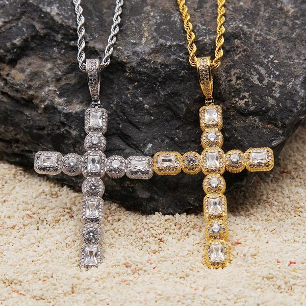 

silver color necklace jewelry women men fashion cross crystal zircon stone pendant necklace couple gift chain rock hiphop