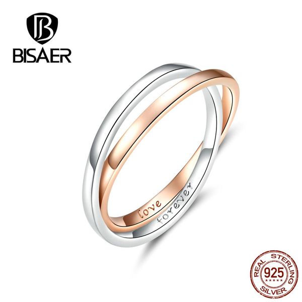 

bisaer double ring real 925 sterling silver jewelry for women elegant two color silver ring jewelry gift wedding party hvr053, Golden;silver
