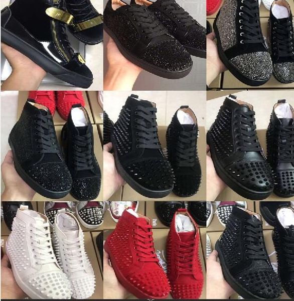 

designer sneakers studded spikes shoes mens trainers red bottom mens flat shoes glitter graffiti party wedding shoes 20 colors, Black