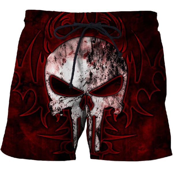 

punk wind red flame skull 3d beach shorts men's quick-drying swimwear comfortable sports shorts street funny funny print, White;black