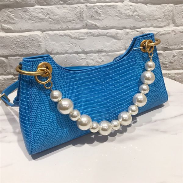 

2020 new lizard design stick bag with pearl chain underarm bag small group design leather single shoulder messenger