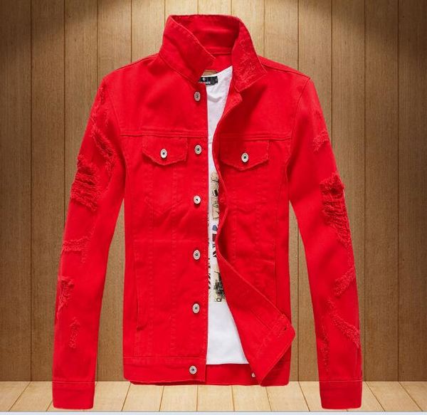 

fashion brand spring men's women's denim jacket loose hole denim casual jacket coat long sleeve outerwear, Black;brown