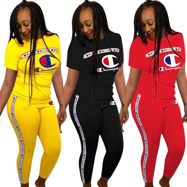 

Women champion letter track uit hort leeve t hirt top pant legging 2 piece et champi t hirt outfit jogger port wear clothe 3x