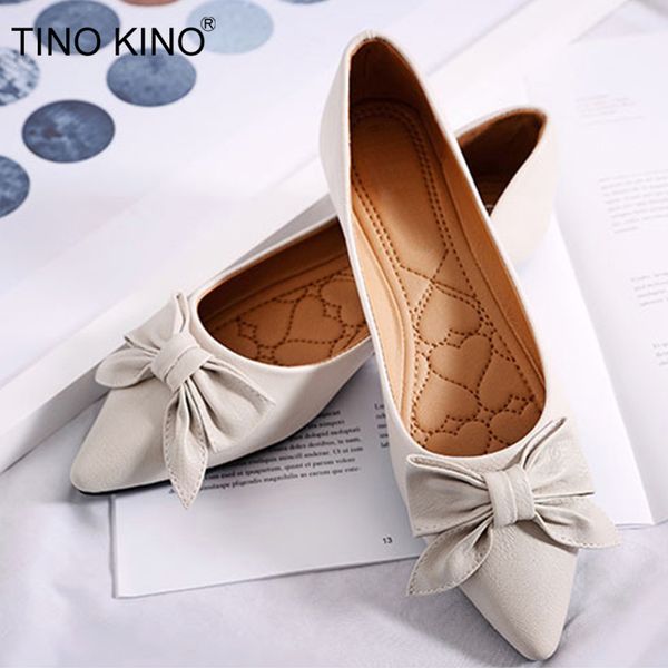 

tino kino women spring bowtie pu leather flat loafers woman shoes ladies soft casual pointed toe female comfort fashion shoes, Black
