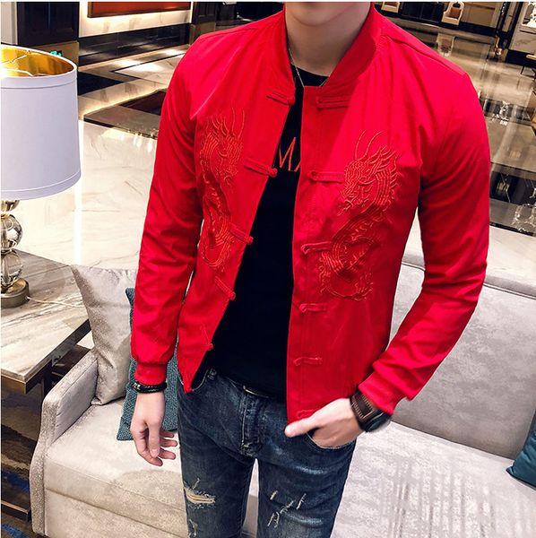 

embroidery men jacket fashion casual slim design streetwear baseball coat long sleeve solid color hip hop men jackets black red, Black;brown