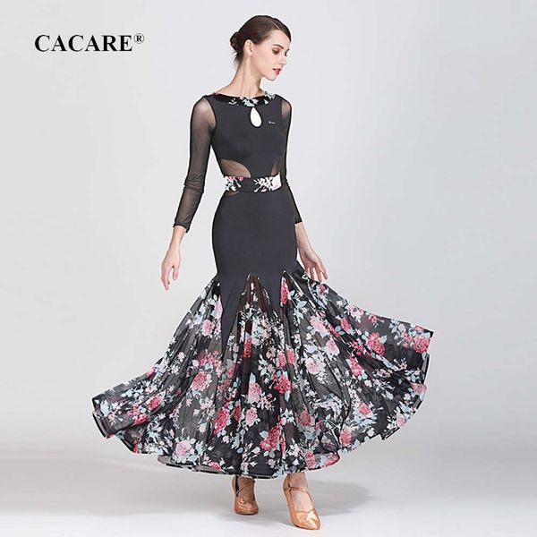 

2019 ballroom dance competition dresses standard dance dresses ballroom dress waltz 2 choices d0647 long mesh sleeve, Black;red