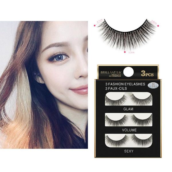 

natural beauty false eyelashes 3 pairs 3d long false eyelashes makeup natural fake thick black eye lashes extension tool #2512