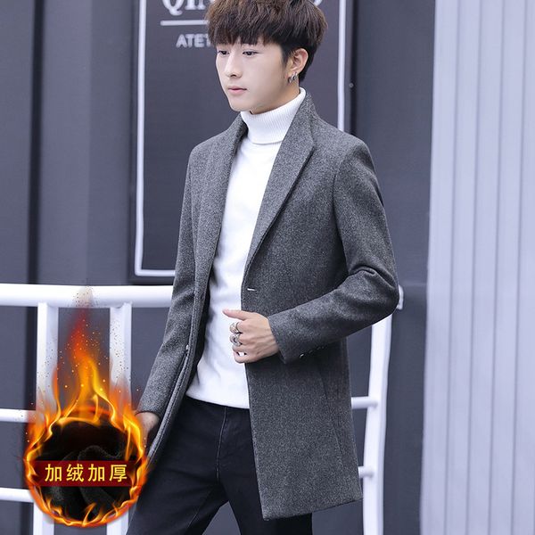 

autumn woolen coat men's duster mid-length korean-style woolen jacket 2020 new style trend autumn & winter thick, Black