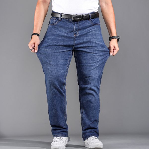 

stretch plus big size 29 - 44 46 48 90% cotton straight denim jeans men 2020 spring, Blue