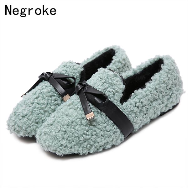 

cute women snow flats new arrive women casual keep warm short plush shoes popular faux fur flat loafers shoes, Black