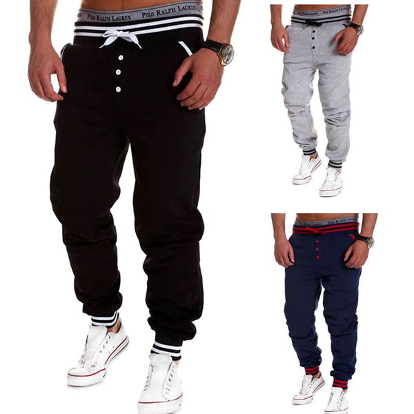 

mens designer k02# drawstring elastic waist cut wei pants wear, Black