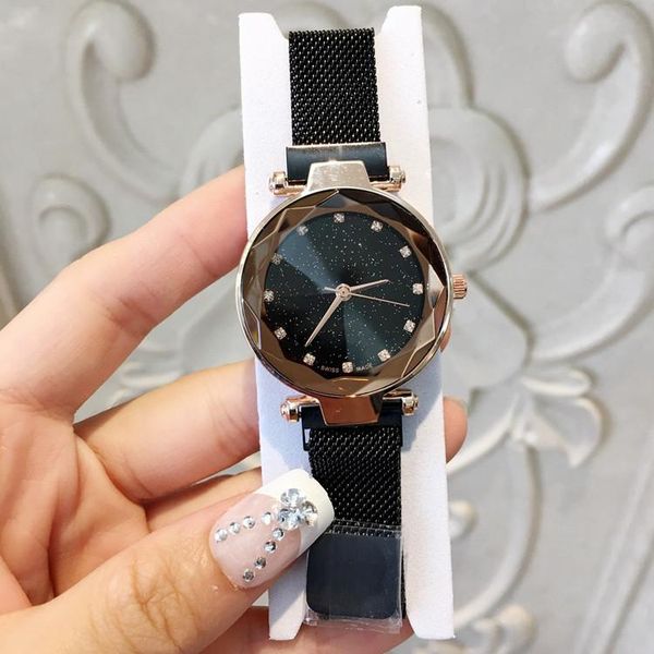 

2019 magnet buckle purple color women watch fashion luxury steel famous design relojes de marca mujer lady dress watch with starry sky dial, Slivery;brown