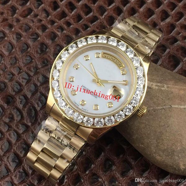 

sapphire fashion mens watches gold president day-date big diamonds mother pearl dial diamond bezel stainless automatic mens watches, Slivery;brown
