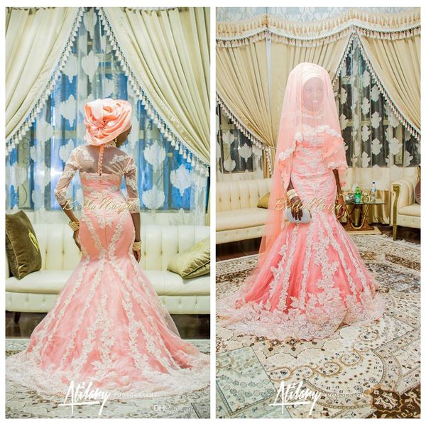 

2020 modest african style mermaid wedding dresses appliques lace bridal gowns black girls colorful church garden wedding wear, White