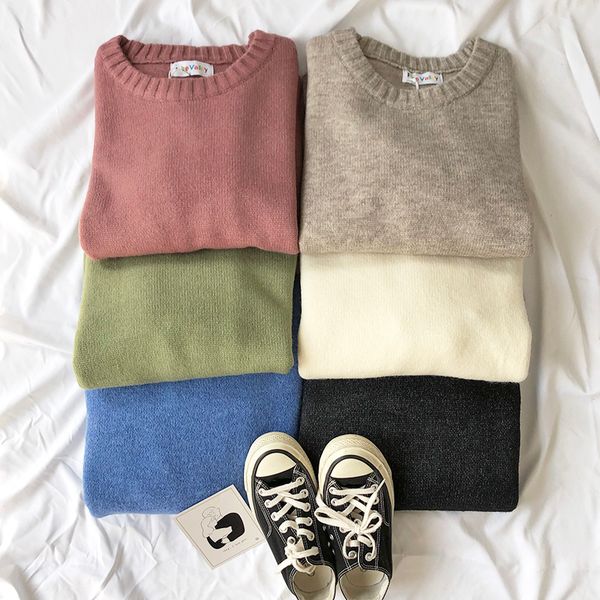 

autumn and winter lazy wind o neck knitted pullover sweater, White;black