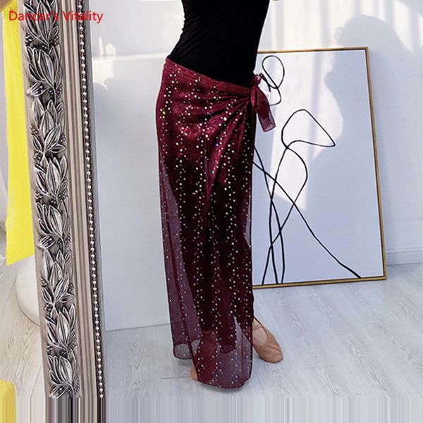 

belly dance hip scarf new waist skirt practice clothes sequin skirt beginner practice clothes belly dance long blue red, Black;red
