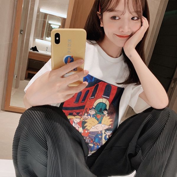 

high street collocation rules farewell basic style is to make you t-shirt look good animation printed t-shirt women's top, White