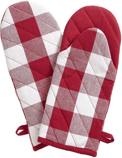 

home fashions farmhouse living buffalo check oven mitt pair, 13" x 6", red