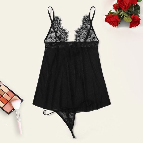 

women's sleepwear women nightgown costumes plus size lace v-neck backless nightdress lingerie set underwear s-3xl, Black;red