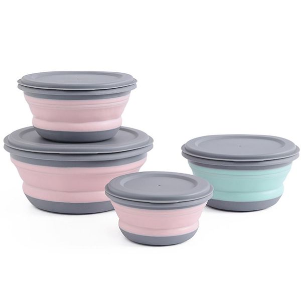 

3pcs folding bowl outdoor camping tableware sets silicone folding lunch box portable silicone salad bowl with lid silica gel