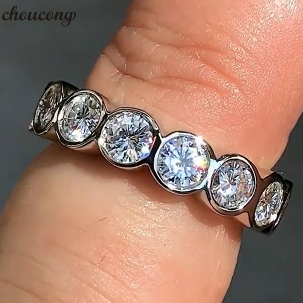

choucong 2018 eternity finger ring 3mm sona diamond 925 sterling silver engagement wedding band rings for women men jewelry, Slivery;golden
