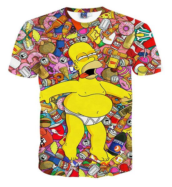 

new cartoon simpson character new funny fashion t-shirt 3d print men/womens summer round collar short sleeve casual hip hop k915, White;black