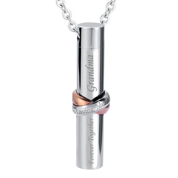 

cylinder together forever letters pendant necklace pet famliy lovers ashes memorial keepsake stainless steel openable necklace, Silver