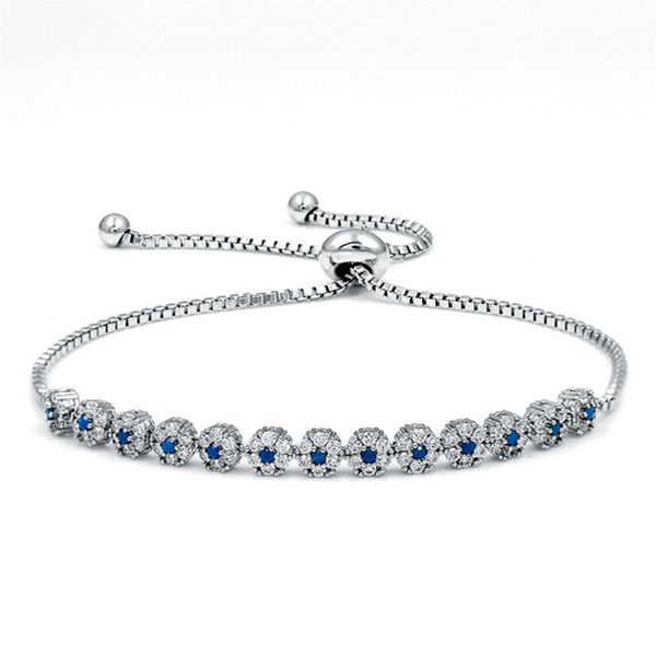 

zircon tennis adjustable chain cake flower bracelet jewelry copper material gold silver color box clasp cz bracelet link, Golden;silver
