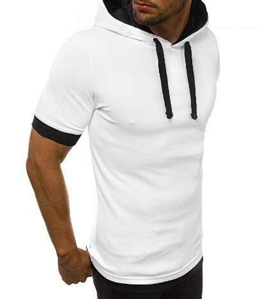 

tshirts short sleeve fashion solid color casual tees loose male clothing crew neck panelled mens designer hooded, White;black