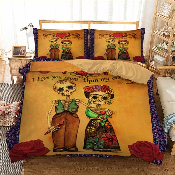 

cute love skull bedding set duvet cover with pillowcases twin full  king size bedclothes 3pcs home textile