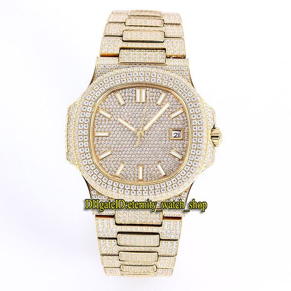 

auality 5719/10g-010 18k gold fully paved with diamonds cal.8215 automatic mens watch diamond strap diamond dial luxury designer watches