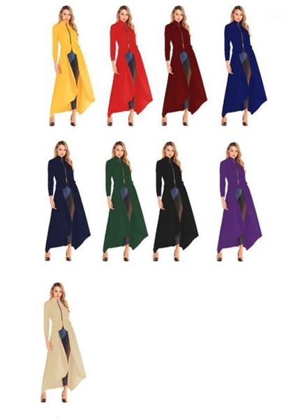 

new casual women clothing fashion irregularity stand collar trench coat spring zipper long sleeve designer coats, Tan;black