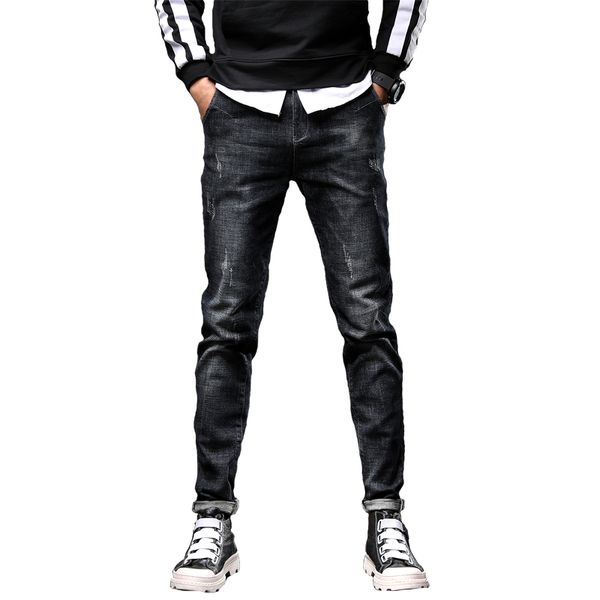 

european american style skinny casual jeans men stretch slim denim jeans mens cotton washed designer black pockets, Blue
