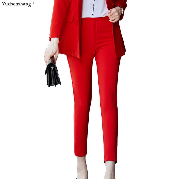 

new casual ankle-length pants for women straight trousers mid waist slim trousers red blue black pink, Black;white