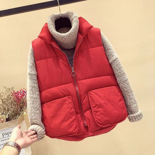 

mumuzi vest female winter short loose large pockets waistcoat thick down cotton vest autumn and winter sleeveless coat, Black;white