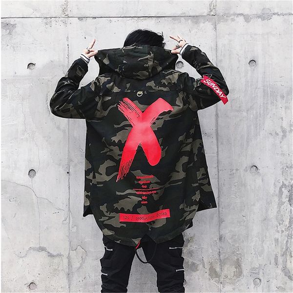 

x printed winter jacket for men tactical camouflage loose hooded male coat zipper long sleeve windbreaker women trench, Tan;black