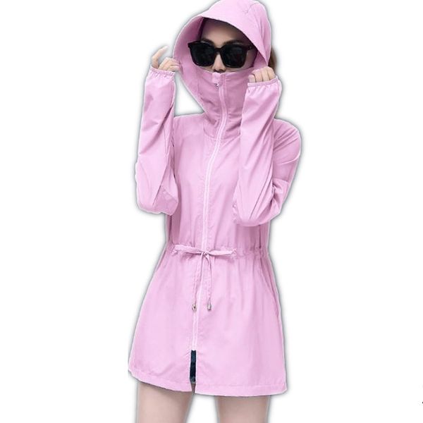 

long sleeve plus size 4xl summer women sun uv protection jacket clothing female 2019 hooded medium-long jacket thin beach cq1939, Black;brown