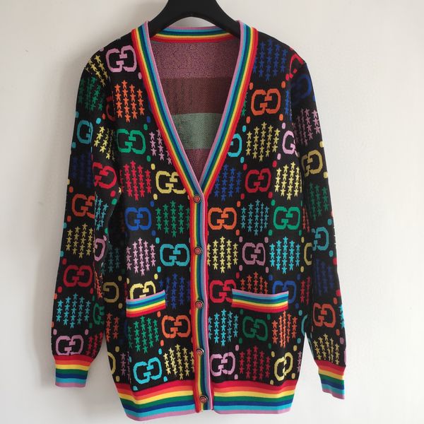 

2020 milan runway sweater v neck long sleeve women's sweater high end jacquard cardigan women designer sweater 0314-1, White;black