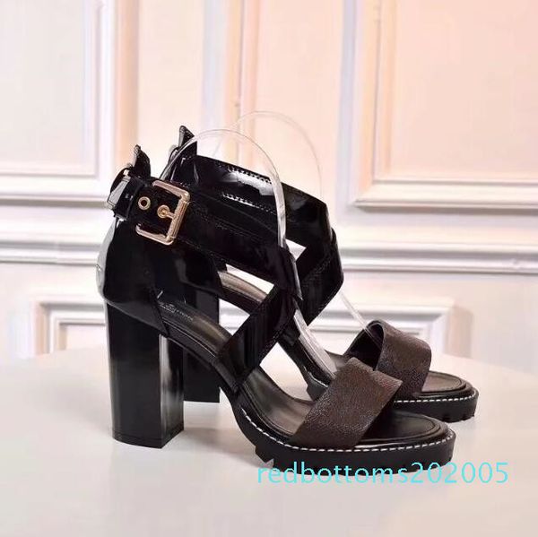 

new luxury high heels leather sandal suede mid-heel 9.5cm women designer sandals high heels summer sandals size 35-40 with box r05, Black