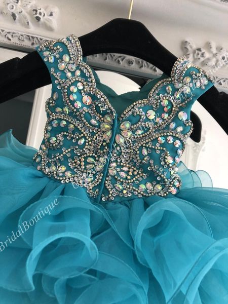 Teal menina pageant vestido para infantil da criança crianças 2019 cupcake brilho cristal strass plissado bebê menina baile de formatura vestido de dança scal306u