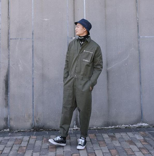 

горячие мужские ретро комбинезон на молнии карманы мужские случайные нагрудники брюки прилив костюм комбинезон костюм, Black