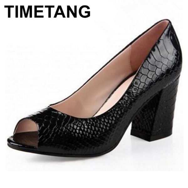 

sandals timetang summer cool shoes for women high heel leather thick mouth fish with fashion work, Black