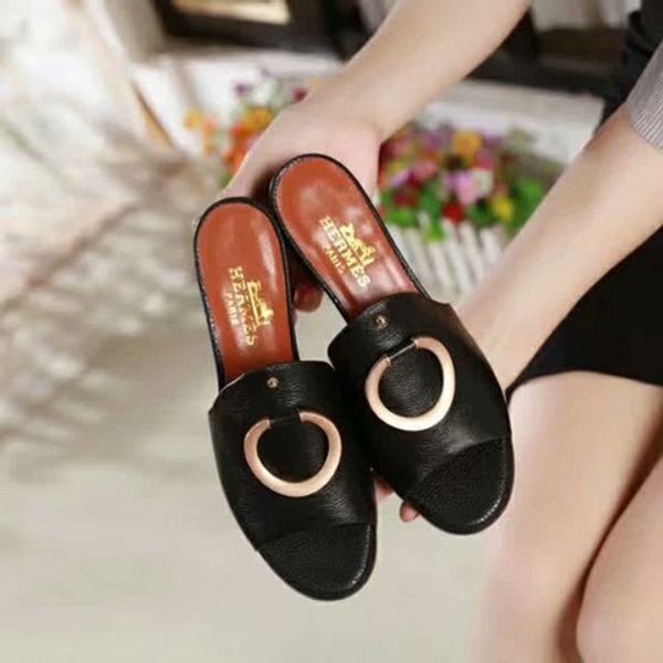 

new high-end brand summer ladies slippers leather women's sports and leisure sandals 35-39 yards 4 colors, Black