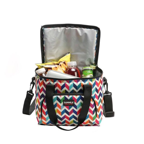 

printed tote bag insulated double-layer portable lunch bag waterproof lunch snack cooler thermal tote with shoulder strap, Blue;pink