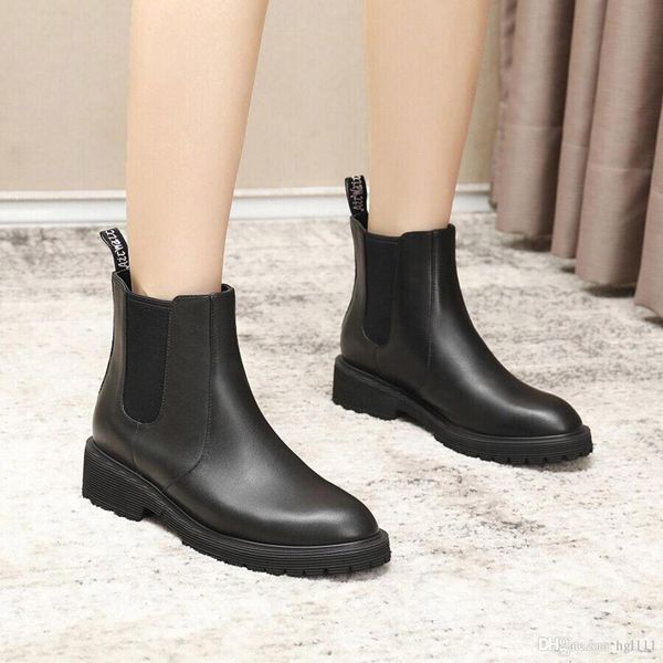 

boots women autumn leather straps square head women's boots short tube fashion big name with thick with black martin boots