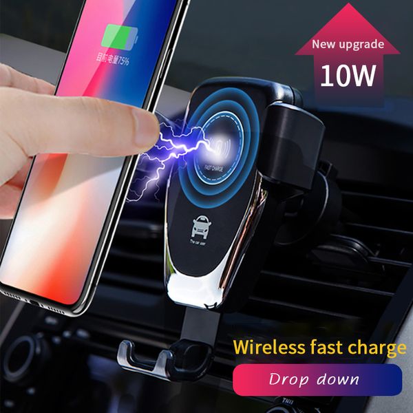

10w qi q12 fast charge mobile cell phone wireless car mount charger phone holder black white 360 rotation
