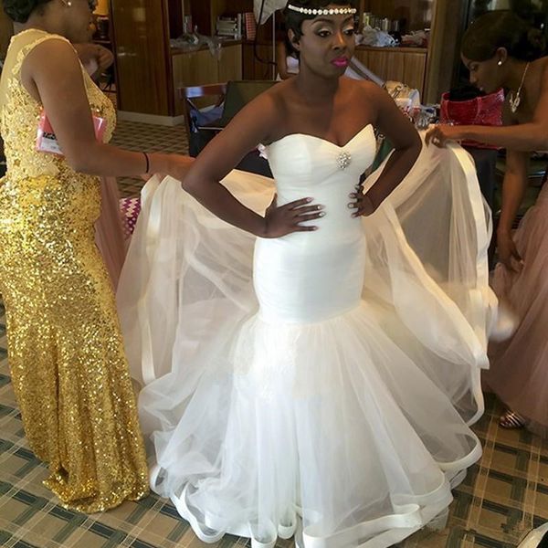 

2020 african simple mermaid wedding dress sweetheart bridal gowns tulle sweep train wedding dresses custom made, White
