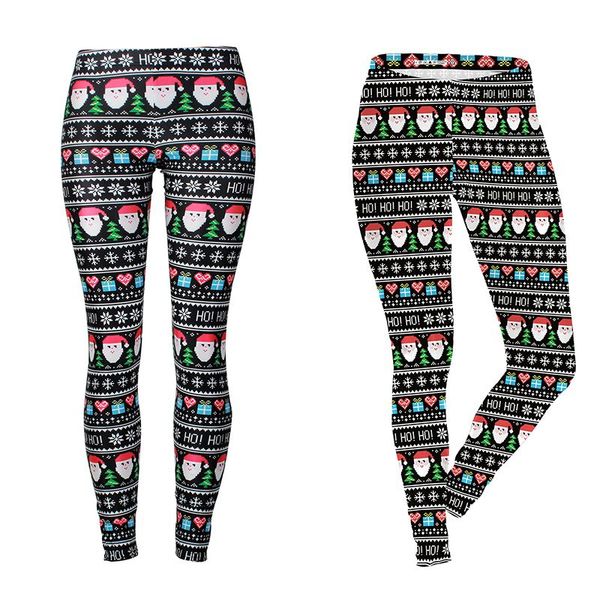 

christmas women print wear bottoming leggings stretchy high waist stretchable skinny pants, Black;white