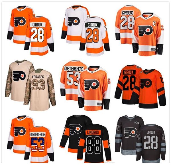 

пользовательские филадельфия флайерз трикотажные линдрос клод жиру 9 иван проворов 53 gostisbehere 93 voráček 11 конечны флаг сша хоккей дже, Black;red